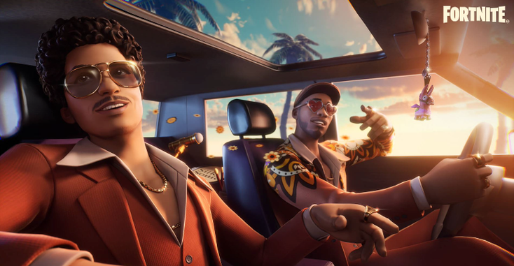 Screengrab from "Fortnite" featuring Bruno Mars and Anderson .Paak in-game Screengrab from "Fortnite" featuring Bruno Mars and Anderson .Paak in-game