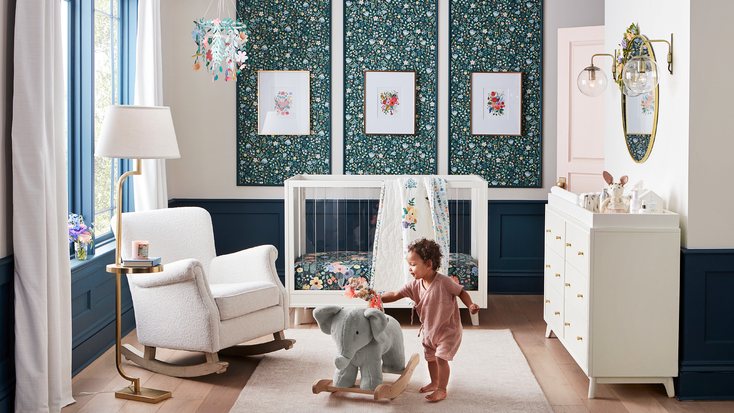 A Pottery Barn x Rifle Paper Co. nursery. A Pottery Barn x Rifle Paper Co. nursery.