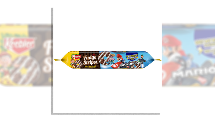 Packaging for Mario Kart Fudge Stripes Rocky Road cookies.