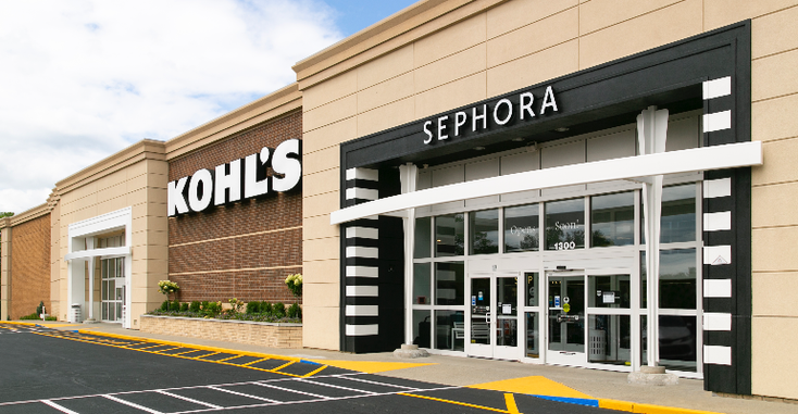 A brick-and-mortar storefront for Kohl's, complete with a separate storefront for Sephora A brick-and-mortar storefront for Kohl's, complete with a separate storefront for Sephora
