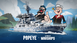 Promotional image for the Popeye “World of Warships” in-game activation.