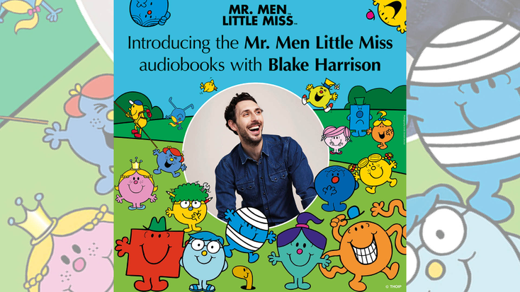 Blake Harrison surrounded by Mr. Men Little Miss characters. 