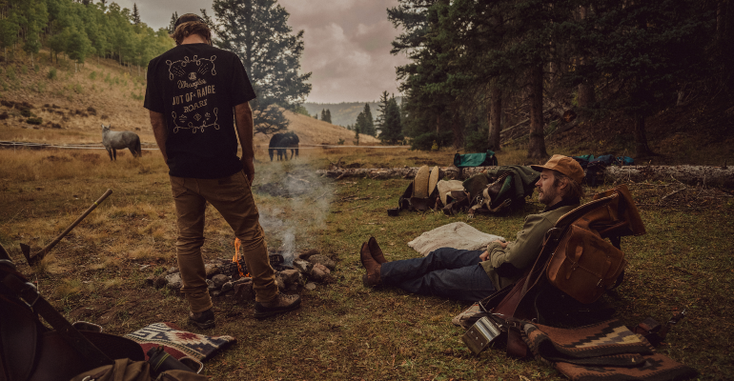 A promotional image for the 'Out of Range' collection from Wrangler and Roark A promotional image for the 'Out of Range' collection from Wrangler and Roark