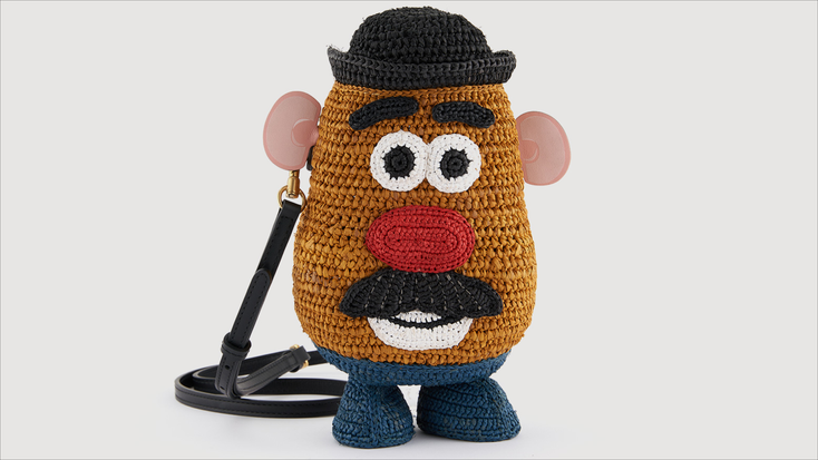 Cross Body Mr. Potato Head in Multi Raffia with Black Smooth Eco Leather