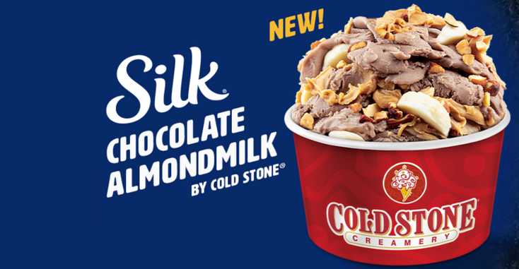 A scoop of Cold Stone's Silk Chocolate Almondmilk dessert A scoop of Cold Stone's Silk Chocolate Almondmilk dessert