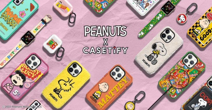 Items from the "Snoopy and Friends" collection by Casetify, which include phone and airpod cases. Items from the "Snoopy and Friends" collection by Casetify, which include phone and airpod cases.