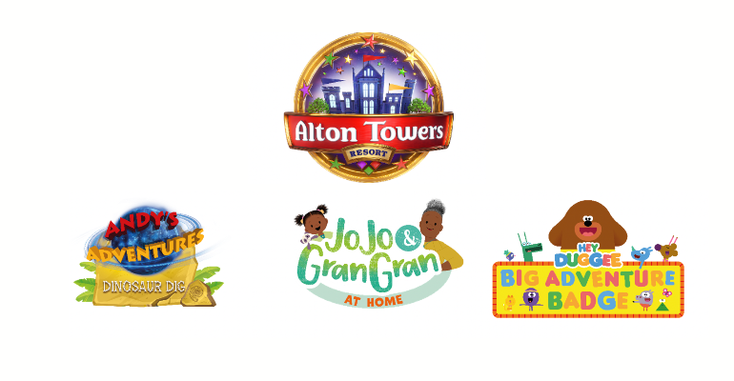 Logos from the new CBebbies attractions at Alton Towers