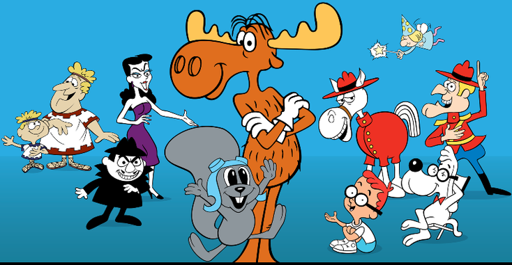 An array of Jay Ward's characters, including Rocky & Bullwinkle.