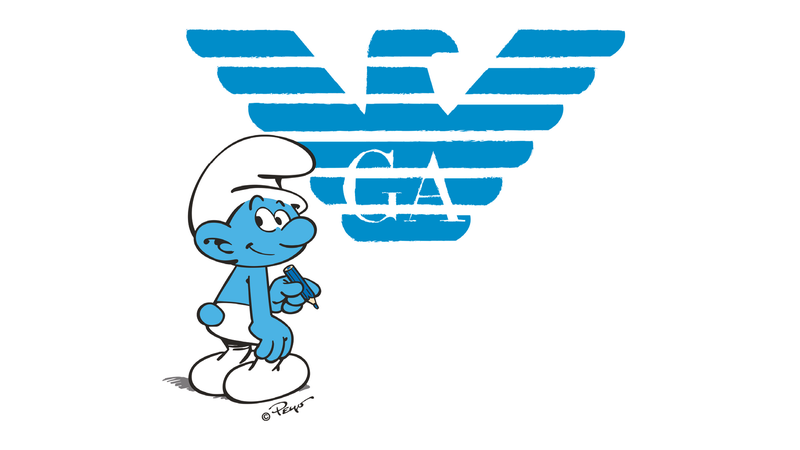 Smurfs x Emporio Armani artwork. Smurfs x Emporio Armani artwork.