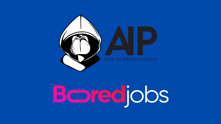 Promotional image for BoredJobs.com and Ape-In Productions.