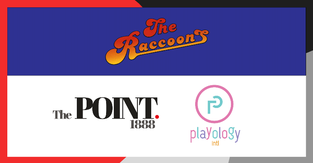 Image from The Point.1888 that shows the logo for "The Raccoons," Playology, and The Point.1888