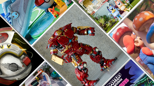 Items featured in the holiday guide, including the LEGO Hulkbuster set, "Bluey" AirBnb and more.