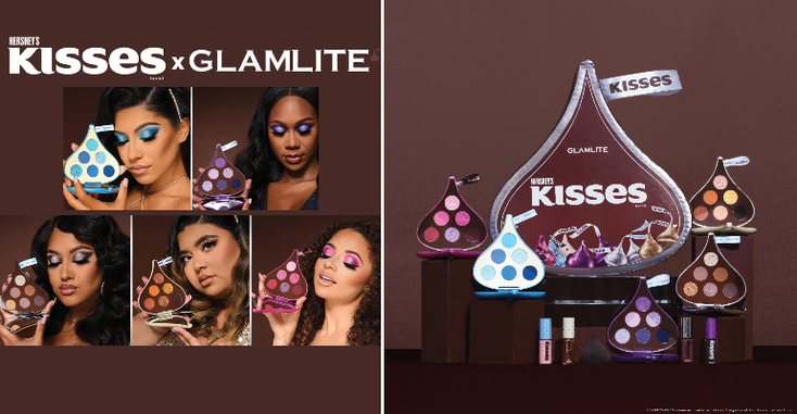 Eyeshadow palettes, lip glosses and makeup sponges from the Hershey and GlamLite collaboration  