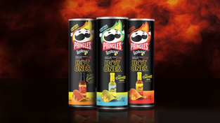 The three new "Hot Ones" Pringles flavors, Salsa Verde, Salsa Rojo and Hot Sauce.
