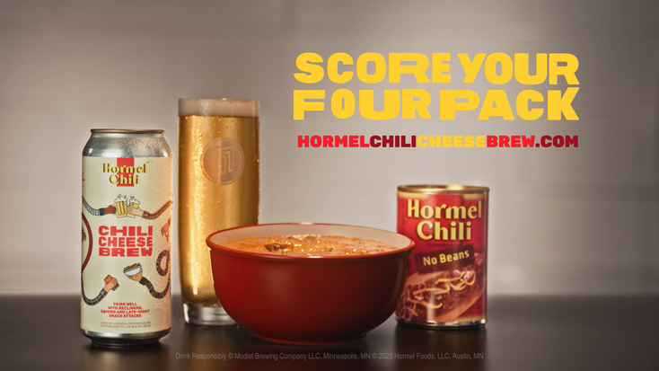 Promotional image for Hormel Chili Cheese Brew. Promotional image for Hormel Chili Cheese Brew.