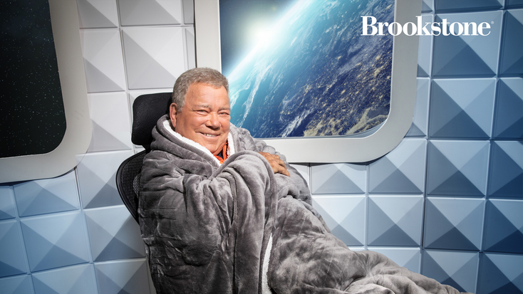 William Shatner in Brookstone home goods. William Shatner in Brookstone home goods.