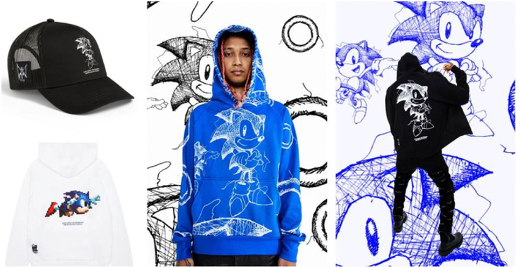 The Sonic and Marc Jacques Burton collaboration, featuring the hedgehog video character on T-shirts, caps and beanies The Sonic and Marc Jacques Burton collaboration, featuring the hedgehog video character on T-shirts, caps and beanies