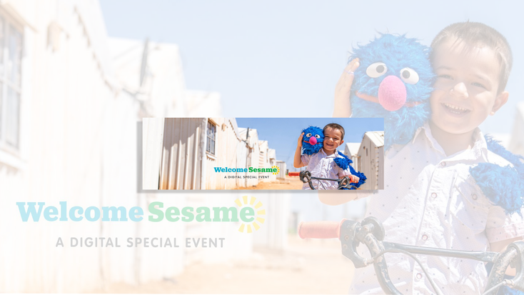 Promotional image for the "Welcome Sesame" campaign, featuring Grover.