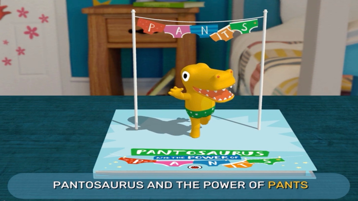 AR visual of “Pantosaurus and the Power of Pants.” AR visual of “Pantosaurus and the Power of Pants.”