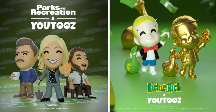 A promotional image for the "Parks & Rec" Youtooz figures and "Richie Rich" Youtooz figures, coming later this month. A promotional image for the "Parks & Rec" Youtooz figures and "Richie Rich" Youtooz figures, coming later this month.