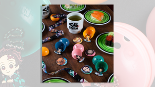 The "Demon Slayer" prizes available at Kura Sushi, starting on July 1.