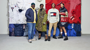 Models wearing Tommy Hilfiger apparel.