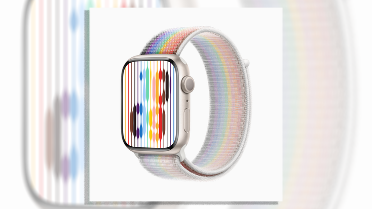 Apple Watch featuring a Pride watch face and band. Apple Watch featuring a Pride watch face and band.