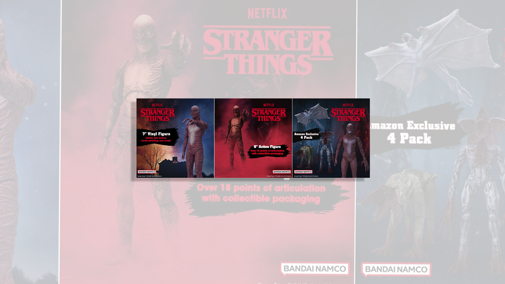 The three "Stranger Things" figures from Bandai Namco Toys & Collectibles America.