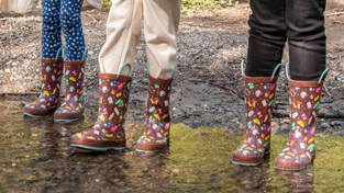 Girl Scout-themed rain boots.