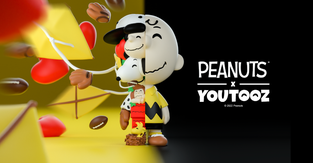 A promotional image for the Charlie Brown Youtooz figure