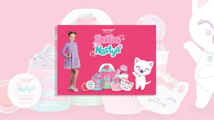 Promotional image for Bathe like Nastya, which showcases bath bombs, lip butter and more.