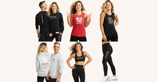 Pieces from the Peloton and Queen collection, including leggings and tank tops