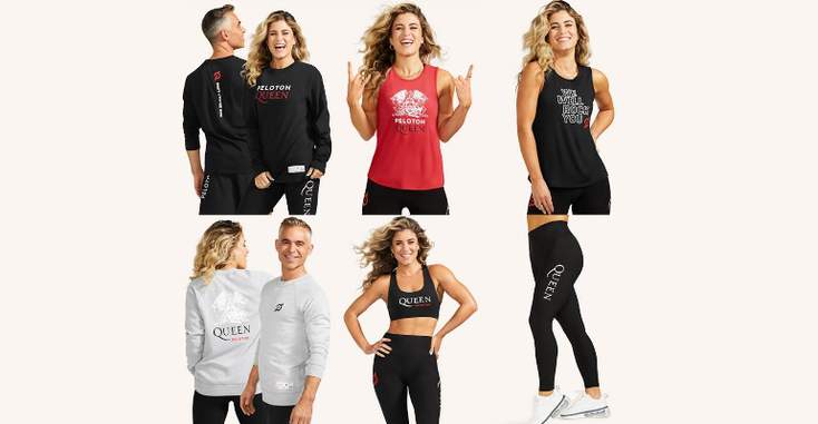 Pieces from the Peloton and Queen collection, including leggings and tank tops Pieces from the Peloton and Queen collection, including leggings and tank tops
