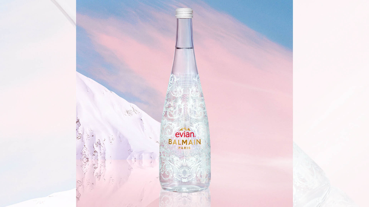 The evian and Balmain co-designed water bottle.