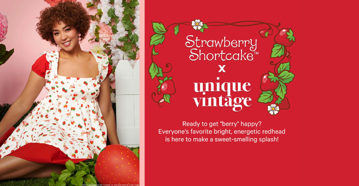 A model wearing a dress from the "Strawberry Shortcake" collection