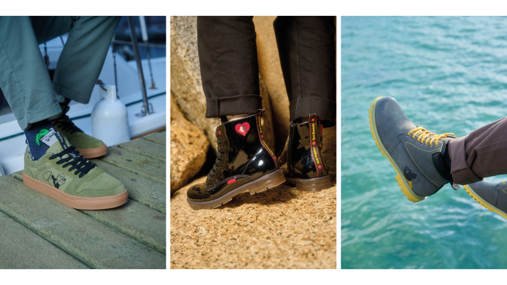 (From L to R): Sneakers featuring Popeye, Olive Oyl combat boots and sneakers featuring Brutus. (From L to R): Sneakers featuring Popeye, Olive Oyl combat boots and sneakers featuring Brutus.