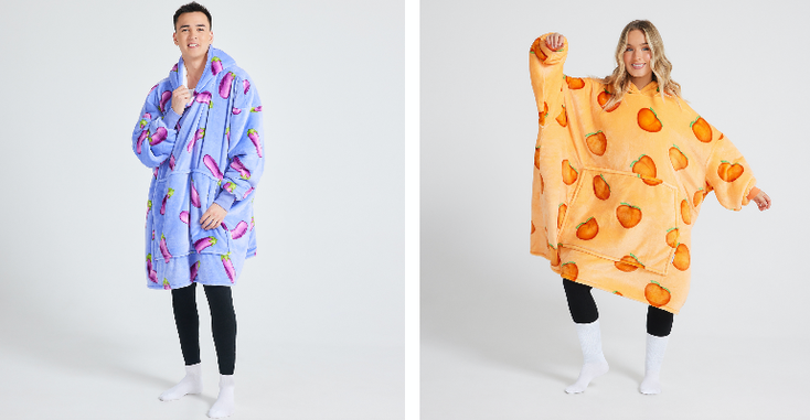 The Oodies and Emoji collection, which feature the peach emoji and the eggplant emoji, respectively. The Oodies and Emoji collection, which feature the peach emoji and the eggplant emoji, respectively.