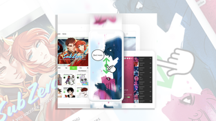 A sample of the offerings available on Webtoon's website, shown on mobile and desktop.