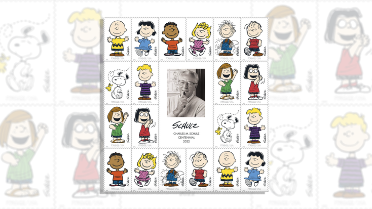 The entire Peanuts crew, including Snoopy, Woodstock, Charlie Brown and more, with illustrator Charles Schulz in the center. The entire Peanuts crew, including Snoopy, Woodstock, Charlie Brown and more, with illustrator Charles Schulz in the center.