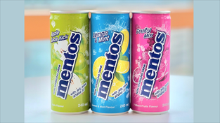 Mentos soft drinks, Apple Soda Kick, Lemon & Mint and Fruity Mix.
