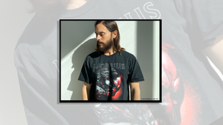 Jared Leto, who plays Morbius in the recent Marvel film, wearing a T-shirt from the collaboration.