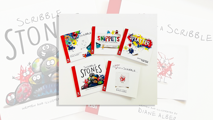 The five "Scribble" books that will be available in Chic-Fil-A kids meals.