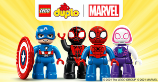 LEGO Duplo social announcement, featuring Spider-Man, Capitan America and Doppelganger.