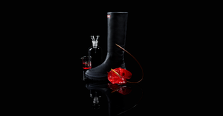 A black Hunter boot from the "Killing Eve" collaboration