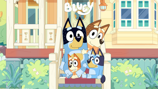 “Bluey” characters. 