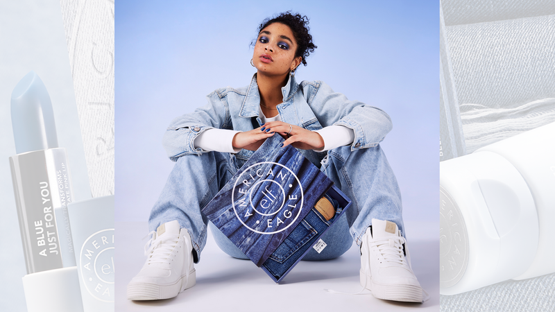 Model wearing e.l.f. x American Eagle.