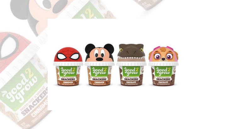 Four new Snackers options, featuring Spider-Man, Mickey Mouse, a T-Rex and Skye from "Paw Patrol." Four new Snackers options, featuring Spider-Man, Mickey Mouse, a T-Rex and Skye from "Paw Patrol."