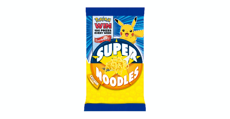 Pikachu on a package of Batchelors Super Noodles