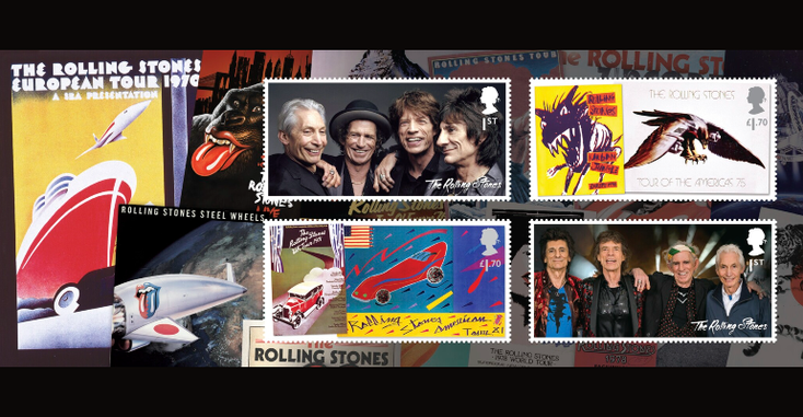 Four of the eight limited-edition Rolling Stones stamps Four of the eight limited-edition Rolling Stones stamps