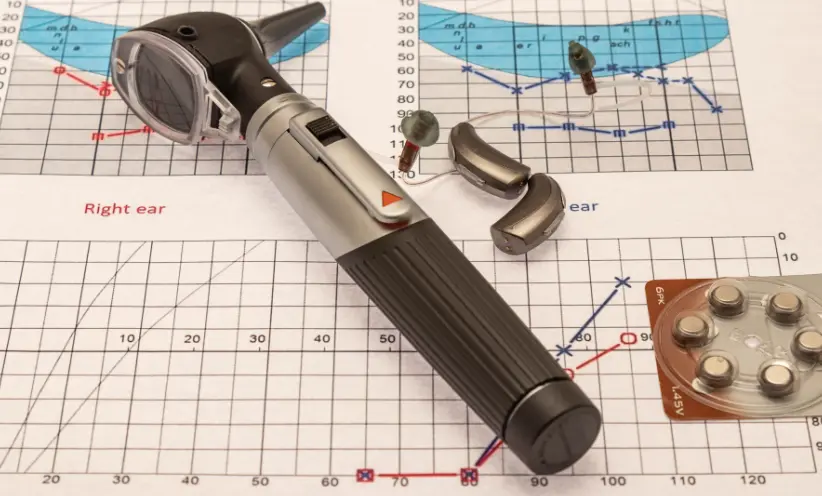 otoskop mit hoergeraeten und batterien